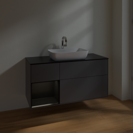 Тумба под раковину Villeroy & Boch Finion 120х50,1 см с подсветкой МДФ антрацит матовый лак/стекло черное матовое F822PDGK