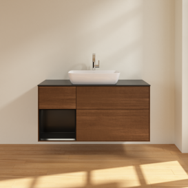 Тумба под раковину Villeroy & Boch Finion 120х50,1 см с подсветкой МДФ шпон грецкого ореха/стекло черное матовое F822PDGN