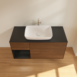 Тумба под раковину Villeroy & Boch Finion 120х50,1 см с подсветкой МДФ шпон грецкого ореха/стекло черное матовое F822PDGN