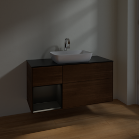 Тумба под раковину Villeroy & Boch Finion 120х50,1 см с подсветкой МДФ шпон грецкого ореха/стекло черное матовое F822PDGN