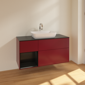 Тумба под раковину Villeroy & Boch Finion 120х50,1 см с подсветкой МДФ пион матовый лак/стекло черное матовое F822PDHB