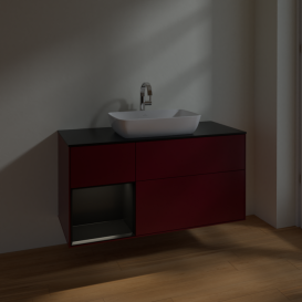 Тумба под раковину Villeroy & Boch Finion 120х50,1 см с подсветкой МДФ пион матовый лак/стекло черное матовое F822PDHB