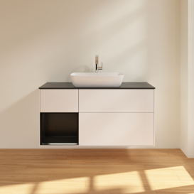 Тумба под раковину Villeroy & Boch Finion 120х50,1 см с подсветкой МДФ белый матовый лак/стекло черное матовое F822PDMT