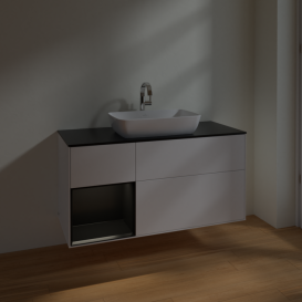 Тумба под раковину Villeroy & Boch Finion 120х50,1 см с подсветкой МДФ белый матовый лак/стекло черное матовое F822PDMT