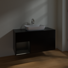 Тумба под раковину Villeroy & Boch Finion 120х50,1 см с подсветкой МДФ черный матовый лак/стекло черное матовое F822PDPD