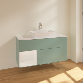 Тумба под раковину Villeroy & Boch Finion 120х50,1 см с подсветкой МДФ оливковый матовый лак/стекло белое матовое F821GFGM