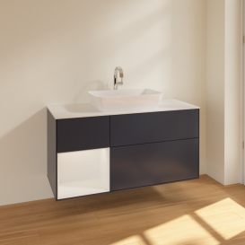 Тумба под раковину Villeroy & Boch Finion 120х50,1 см с подсветкой МДФ темно-синий матовый лак/стекло белое матовое F821GFHG