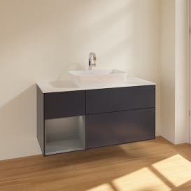 Тумба под раковину Villeroy & Boch Finion 120х50,1 см с подсветкой МДФ темно-синий матовый лак/стекло белое матовое F821GKHG