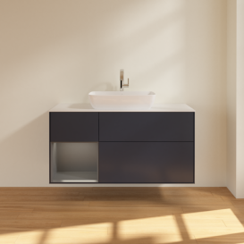 Тумба под раковину Villeroy & Boch Finion 120х50,1 см с подсветкой МДФ темно-синий матовый лак/стекло белое матовое F821GKHG