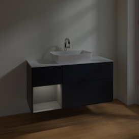Тумба под раковину Villeroy & Boch Finion 120х50,1 см с подсветкой МДФ темно-синий матовый лак/стекло белое матовое F821GKHG