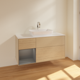 Тумба під раковину Villeroy & Boch Finion 120х50,1 см із підсвічуванням МДФ шпон дуба/скло біле матове F821GKPC