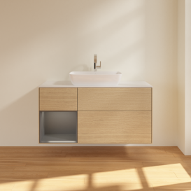 Тумба під раковину Villeroy & Boch Finion 120х50,1 см із підсвічуванням МДФ шпон дуба/скло біле матове F821GKPC