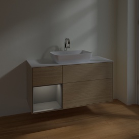 Тумба під раковину Villeroy & Boch Finion 120х50,1 см із підсвічуванням МДФ шпон дуба/скло біле матове F821GKPC