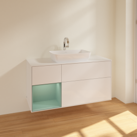 Тумба под раковину Villeroy & Boch Finion 120х50,1 см с подсветкой МДФ глянцевый белый лак/стекло белое матовое F821GMGF