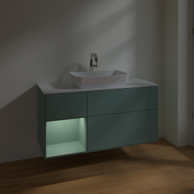 Тумба под раковину Villeroy & Boch Finion 120х50,1 см с подсветкой МДФ оливковый матовый лак/стекло белое матовое F821GMGM