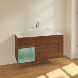 Тумба под раковину Villeroy & Boch Finion 120х50,1 см с подсветкой МДФ шпон грецкого ореха/стекло белое матовое F821GMGN