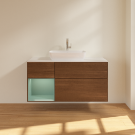 Тумба под раковину Villeroy & Boch Finion 120х50,1 см с подсветкой МДФ шпон грецкого ореха/стекло белое матовое F821GMGN