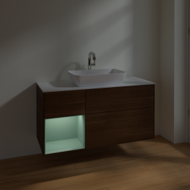 Тумба под раковину Villeroy & Boch Finion 120х50,1 см с подсветкой МДФ шпон грецкого ореха/стекло белое матовое F821GMGN