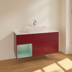 Тумба под раковину Villeroy & Boch Finion 120х50,1 см с подсветкой МДФ пион матовый лак/стекло белое матовое F821GMHB