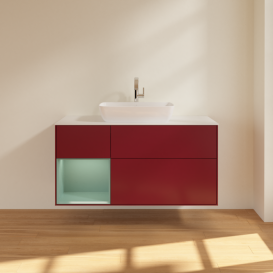 Тумба под раковину Villeroy & Boch Finion 120х50,1 см с подсветкой МДФ пион матовый лак/стекло белое матовое F821GMHB