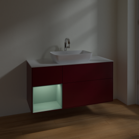 Тумба под раковину Villeroy & Boch Finion 120х50,1 см с подсветкой МДФ пион матовый лак/стекло белое матовое F821GMHB