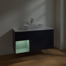 Тумба под раковину Villeroy & Boch Finion 120х50,1 см с подсветкой МДФ темно-синий матовый лак/стекло белое матовое F821GMHG