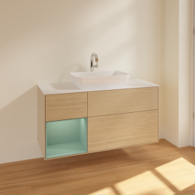 Тумба под раковину Villeroy & Boch Finion 120х50,1 см с подсветкой МДФ шпон дуба/стекло белое матовое F821GMPC