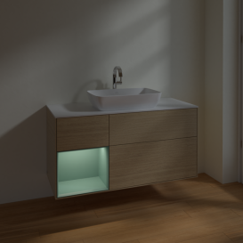 Тумба под раковину Villeroy & Boch Finion 120х50,1 см с подсветкой МДФ шпон дуба/стекло белое матовое F821GMPC