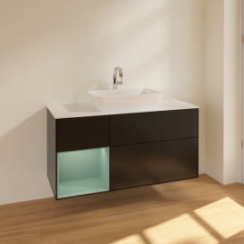 Тумба под раковину Villeroy & Boch Finion 120х50,1 см с подсветкой МДФ черный матовый лак/стекло белое матовое F821GMPD