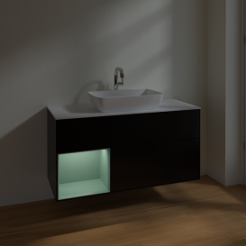Тумба под раковину Villeroy & Boch Finion 120х50,1 см с подсветкой МДФ черный матовый лак/стекло белое матовое F821GMPD