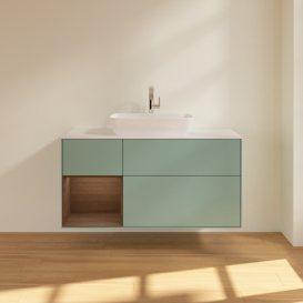 Тумба под раковину Villeroy & Boch Finion 120х50,1 см с подсветкой МДФ оливковый матовый лак/стекло белое матовое F821GNGM