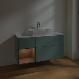 Тумба под раковину Villeroy & Boch Finion 120х50,1 см с подсветкой МДФ оливковый матовый лак/стекло белое матовое F821GNGM