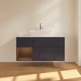 Тумба под раковину Villeroy & Boch Finion 120х50,1 см с подсветкой МДФ темно-синий матовый лак/стекло белое матовое F821GNHG