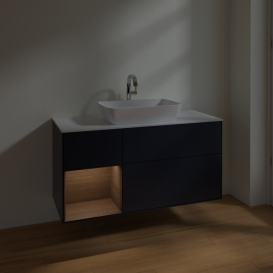 Тумба под раковину Villeroy & Boch Finion 120х50,1 см с подсветкой МДФ темно-синий матовый лак/стекло белое матовое F821GNHG