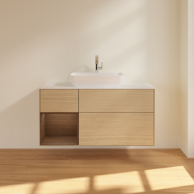 Тумба под раковину Villeroy & Boch Finion 120х50,1 см с подсветкой МДФ шпон дуба/стекло белое матовое F821GNPC