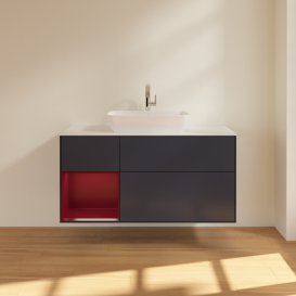 Тумба под раковину Villeroy & Boch Finion 120х50,1 см с подсветкой МДФ темно-синий матовый лак/стекло белое матовое F821HBHG