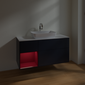 Тумба под раковину Villeroy & Boch Finion 120х50,1 см с подсветкой МДФ темно-синий матовый лак/стекло белое матовое F821HBHG