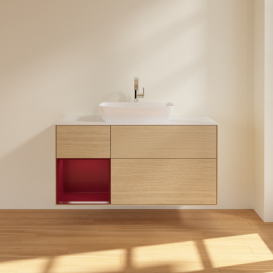 Тумба под раковину Villeroy & Boch Finion 120х50,1 см с подсветкой МДФ шпон дуба/стекло белое матовое F821HBPC