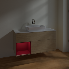 Тумба под раковину Villeroy & Boch Finion 120х50,1 см с подсветкой МДФ шпон дуба/стекло белое матовое F821HBPC