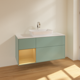 Тумба под раковину Villeroy & Boch Finion 120х50,1 см с подсветкой МДФ оливковый матовый лак/стекло белое матовое F821HFGM