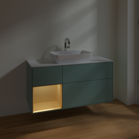 Тумба под раковину Villeroy & Boch Finion 120х50,1 см с подсветкой МДФ оливковый матовый лак/стекло белое матовое F821HFGM