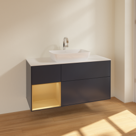 Тумба под раковину Villeroy & Boch Finion 120х50,1 см с подсветкой МДФ темно-синий матовый лак/стекло белое матовое F821HFHG