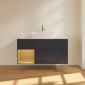Тумба под раковину Villeroy & Boch Finion 120х50,1 см с подсветкой МДФ темно-синий матовый лак/стекло белое матовое F821HFHG