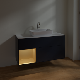 Тумба под раковину Villeroy & Boch Finion 120х50,1 см с подсветкой МДФ темно-синий матовый лак/стекло белое матовое F821HFHG