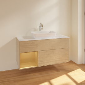 Тумба под раковину Villeroy & Boch Finion 120х50,1 см с подсветкой МДФ шпон дуба/стекло белое матовое F821HFPC