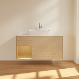 Тумба под раковину Villeroy & Boch Finion 120х50,1 см с подсветкой МДФ шпон дуба/стекло белое матовое F821HFPC