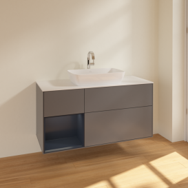 Тумба под раковину Villeroy & Boch Finion 120х50,1 см с подсветкой МДФ антрацит матовый лак/стекло белое матовое F821HGGK