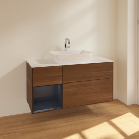 Тумба под раковину Villeroy & Boch Finion 120х50,1 см с подсветкой МДФ шпон грецкого ореха/стекло белое матовое F821HGGN