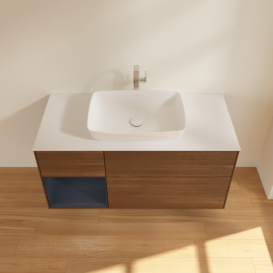 Тумба под раковину Villeroy & Boch Finion 120х50,1 см с подсветкой МДФ шпон грецкого ореха/стекло белое матовое F821HGGN