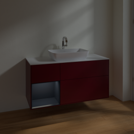 Тумба под раковину Villeroy & Boch Finion 120х50,1 см с подсветкой МДФ пион матовый лак/стекло белое матовое F821HGHB